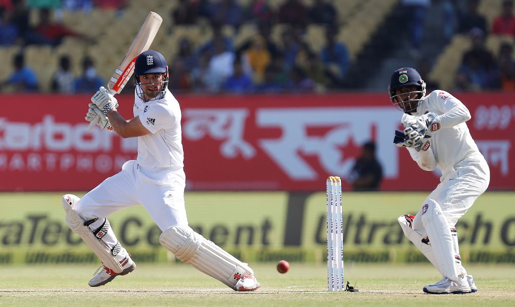England's captain Alastair Cook plays a shot. Reuters/Amit Dave
