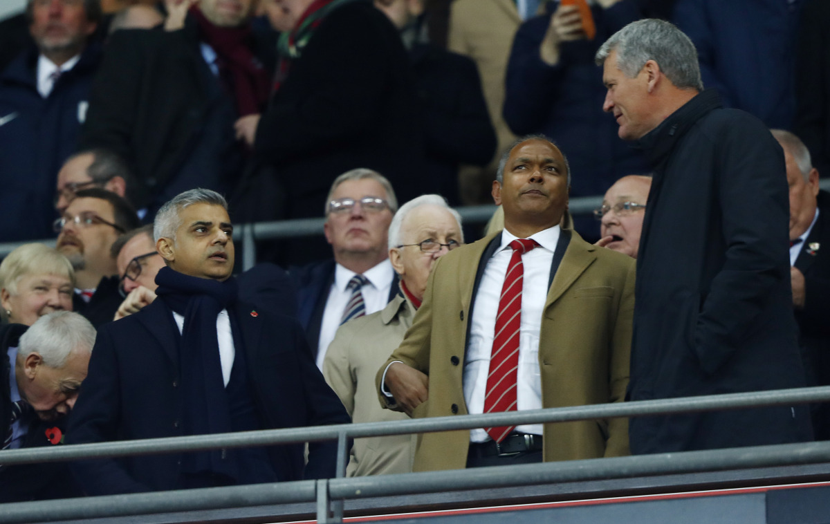 Mayor of London Sadiq Khan and David Gill in the stands of Wembley Stadium, London as 2018 World Cup Qualifying European Zone - Group F match England v Scotland were being played out (Reuters  / Eddie Keogh) 