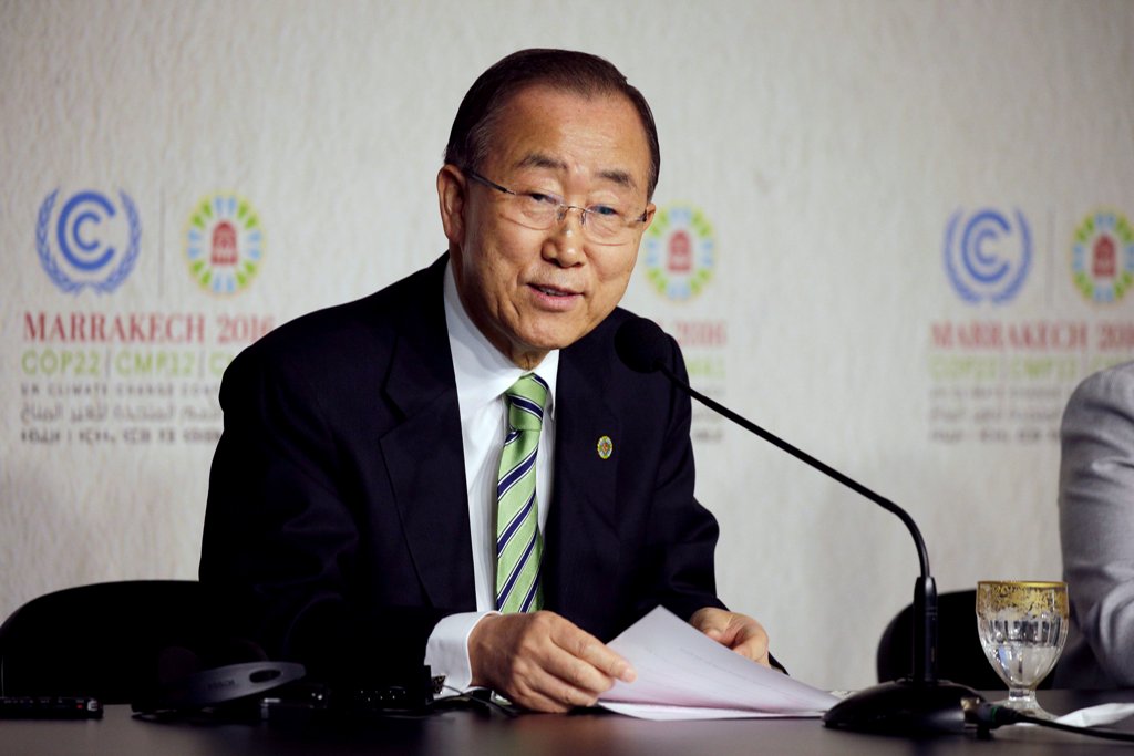 United Nations Secretary-General Ban Ki-moon speaks at the UN World Climate Change Conference 2016 (COP22) in Marrakech, Morocco, November 15, 2016. REUTERS/Youssef Boudlal