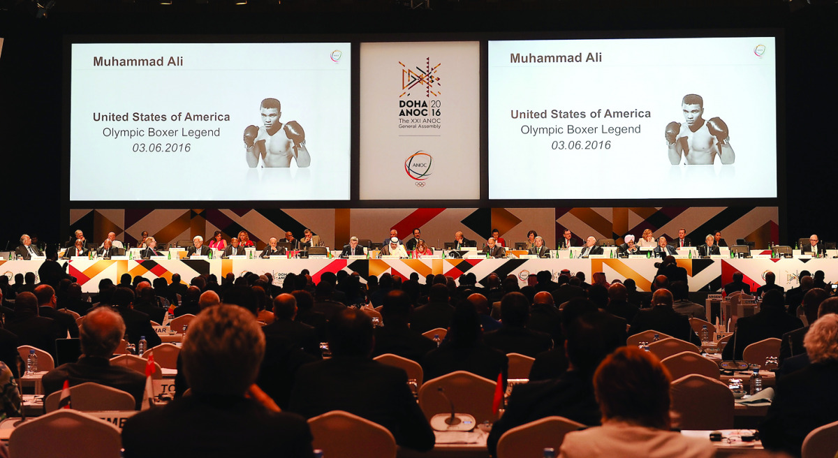 The ANOC General Assembly in Doha remembers boxing legend Muhammad Ali who passed away earlier this year. Pics: Salim Matramkot/The Peninsula