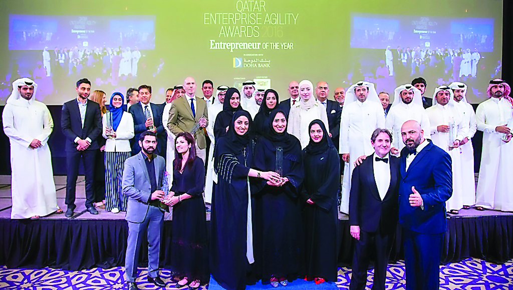 HEC Paris in Qatar officials after receiving the award in Doha.