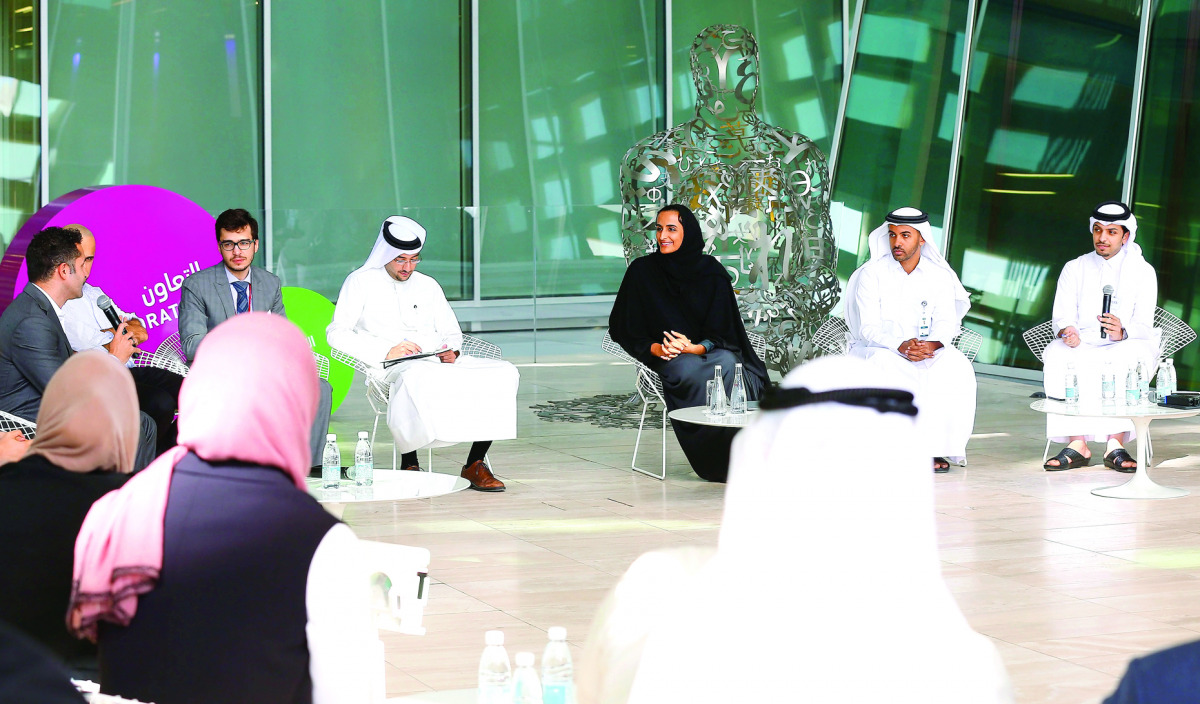 H E Sheikha Hind bint Hamad Al Thani with finalists of Stars of Science TV programme and alumni at Qatar Foundation.