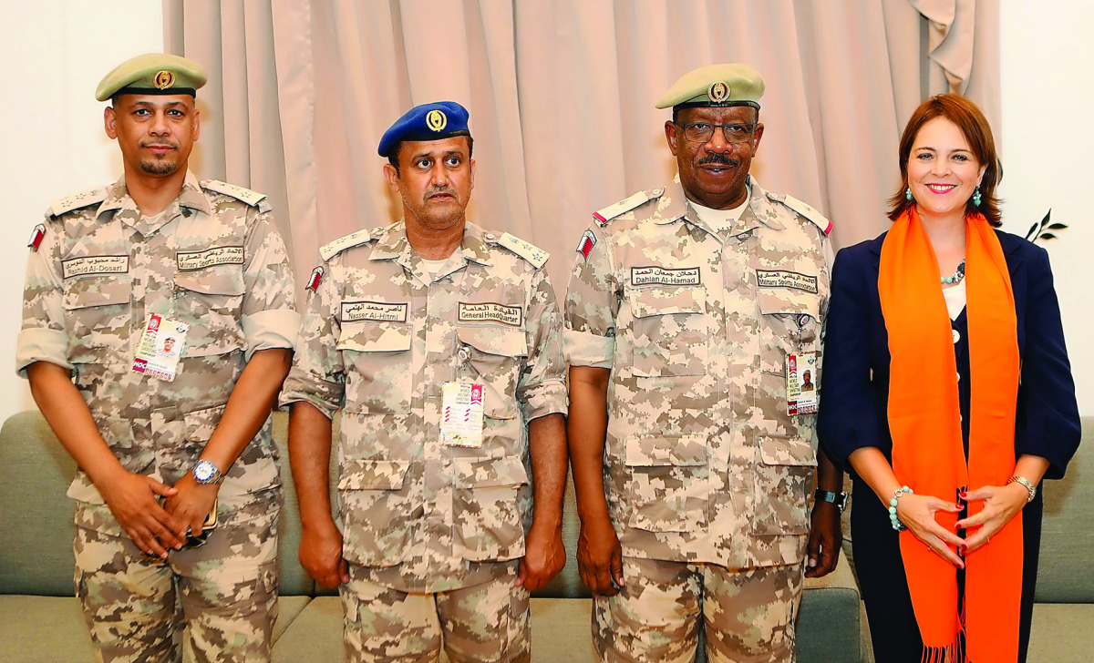 Dutch Ambassador to Qatar Dr Bahia G Tahzib Lie (right) poses for a picture along with Major General Dahlan Al Hamad, the President of the Qatar Military Sport Association and Brig. General Nasr Al Hitmi, Championship Director, and Brig. General Rashed Ma