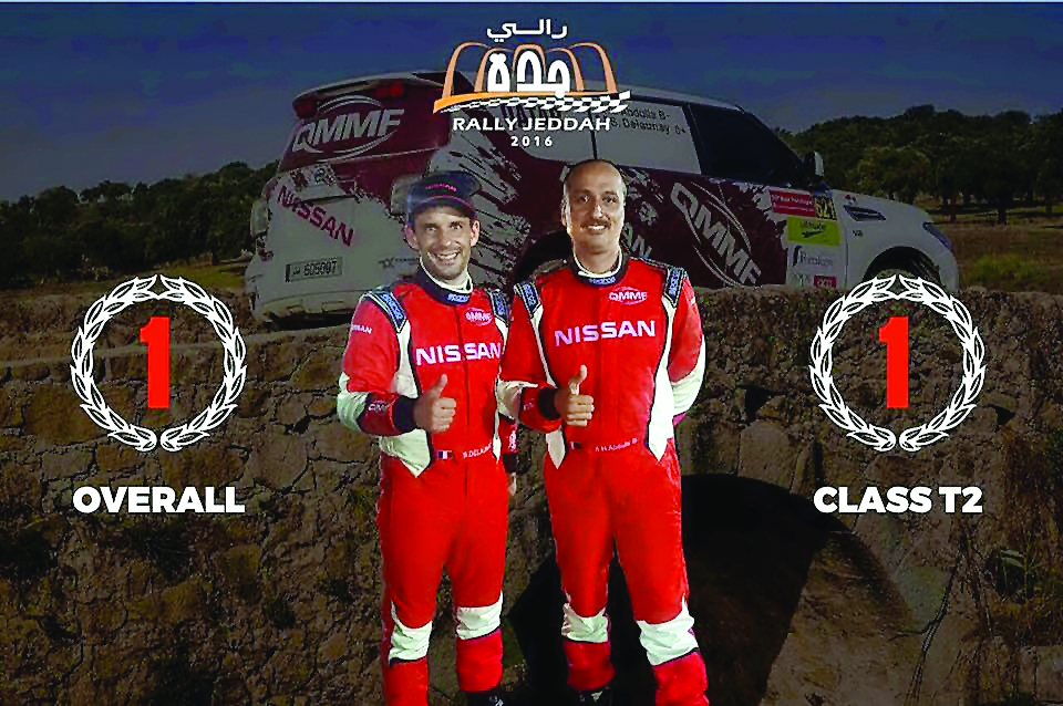 Qatari driver Adel Hussein Abdulla (right) and his French navigator Sebastien Delaunay.