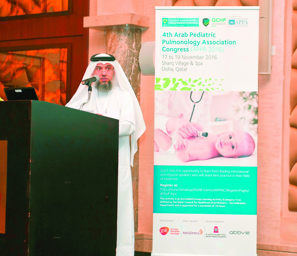 Senior Consultant and Division Chief, Paediatric Pulmonology at HMC, and founding member of APPA, Prof Ibrahim A Janahi, addressing the Congress.