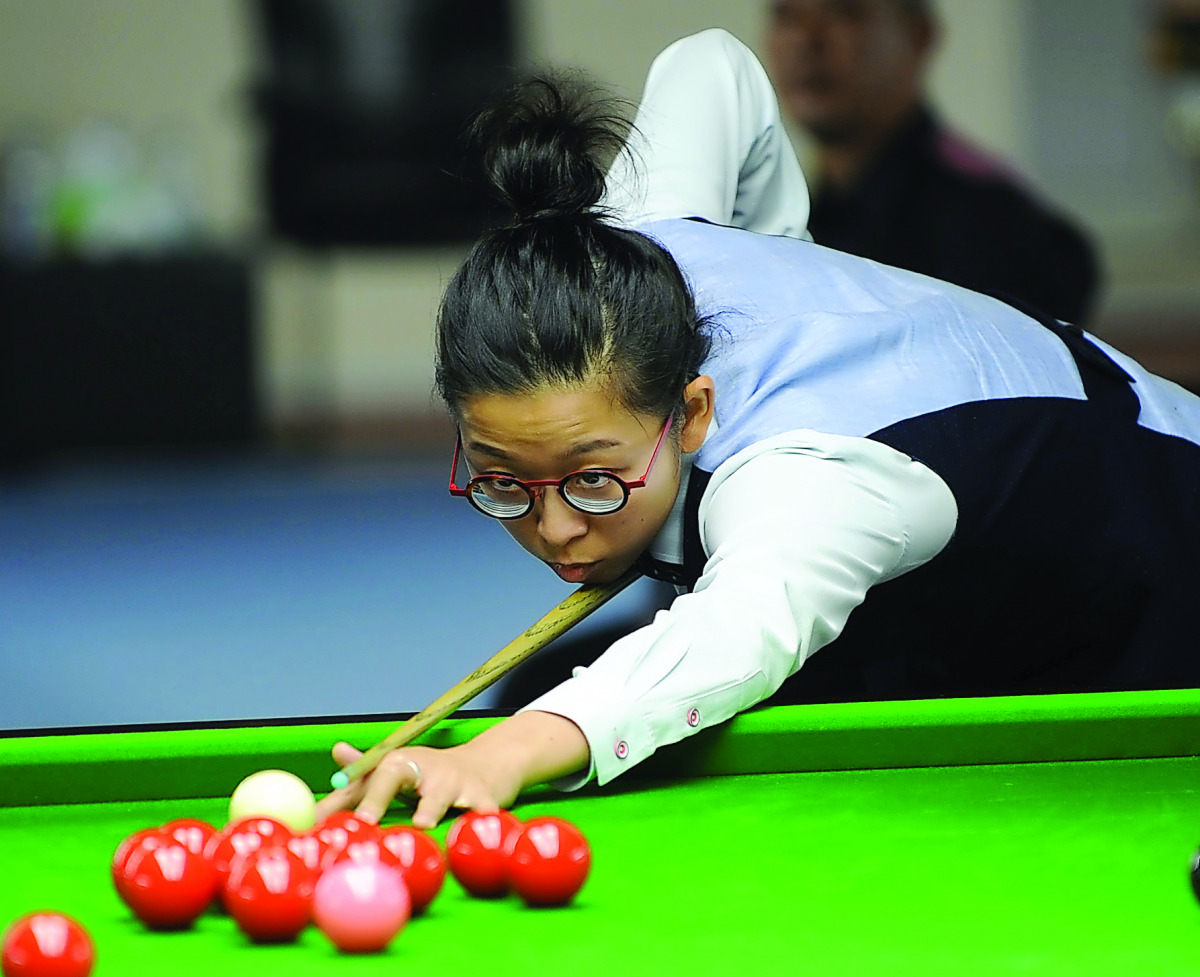 Action from the IBSF World Snooker Championship at Al Sadd Stadium in Doha yesterday.