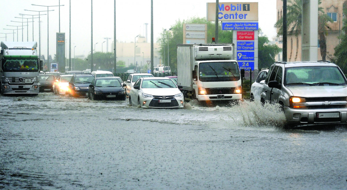A stretch of C-Ring Road near the former VIP Roundabout inundated after a rainy spell. Pic: Salim Matramkot/The Peninsula