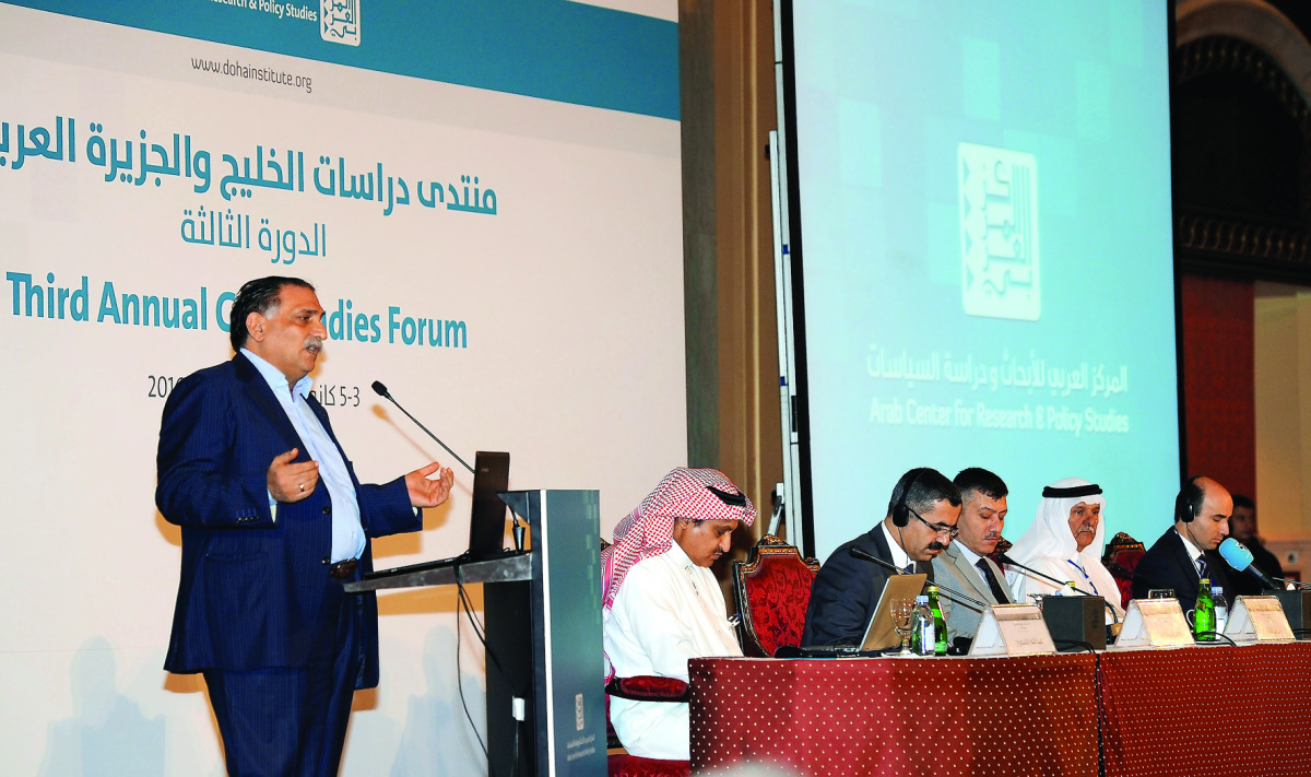 The General-Director of Arab Center for Research and Policy Studies, Azmi Bishara, addressing the Third Annual Gulf Studies Forum in Doha yesterday. Pic: Salim Matramkot / The Peninsula