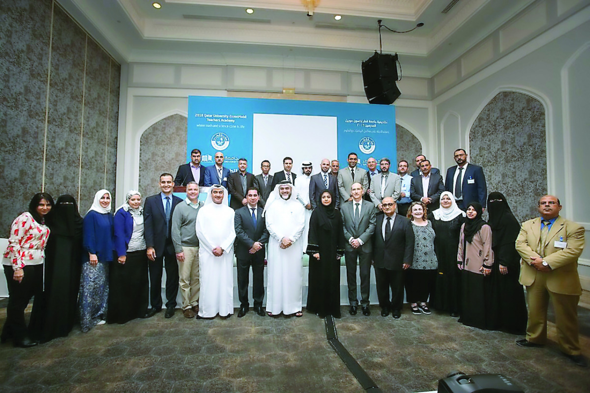 Officials and teachers at the fifth anniversary celebrations of Qatar University ExxonMobil Teachers Academy.