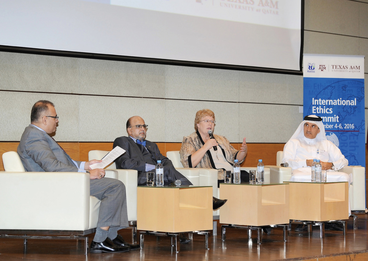 From left: Dr Eyad Masad, Vice Dean, Texas A and M University at Qatar (TAMUQ); Dr R Seetharaman, CEO, Doha Bank; Dr Joyce Marie Alexander, Dean, Texas A and M University, USA; and Dr Mohammed Yousef Al Mulla, MD and CEO, QAPCO, at the summit. (Pic: Salim