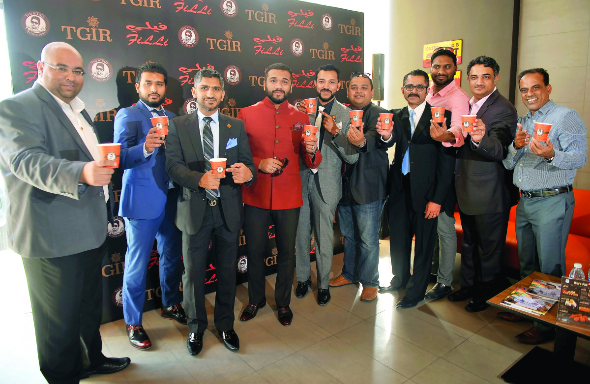 Rafih FiLLi (fourth left), founder FiLLi Cafe, with Fazil Hameed, Director (second left), Sajjab Khan (left), Naaim Nadirsha (fifth right), and Ziad Usman at the launch of First FiLLi Cafe in Qatar yesterday. Pic: Abdul Basit/ The Peninsula