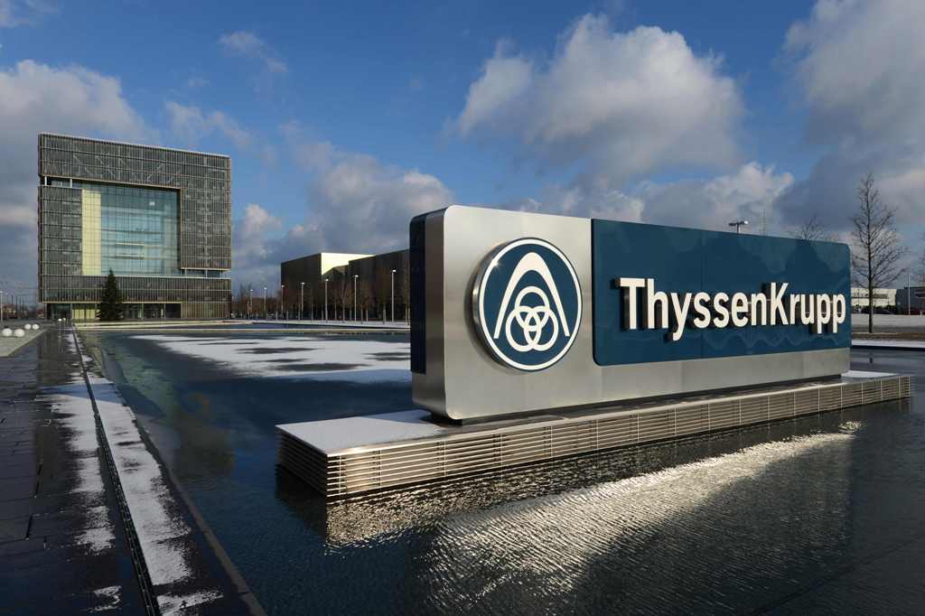 (FILES) This file photo taken on December 11, 2012 shows a general view of the headquarters of German heavy industry giant ThyssenKrupp AG in Essen, western Germany.  AFP / PATRIK STOLLARZ
