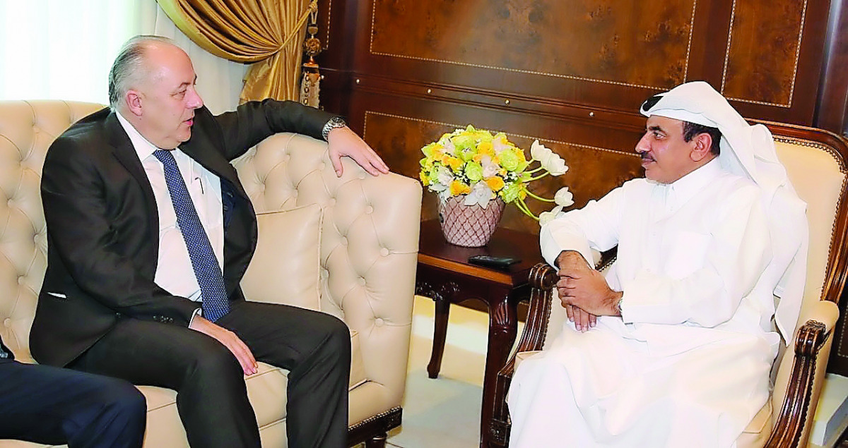 Minister of Transport and Communications H E Jassim bin Saif Al Sulaiti with the German State Secretary at the Federal Ministry for Economic Affairs and Energy, Matthias Machnig. They discussed topics of common interest in the fields of transport and comm