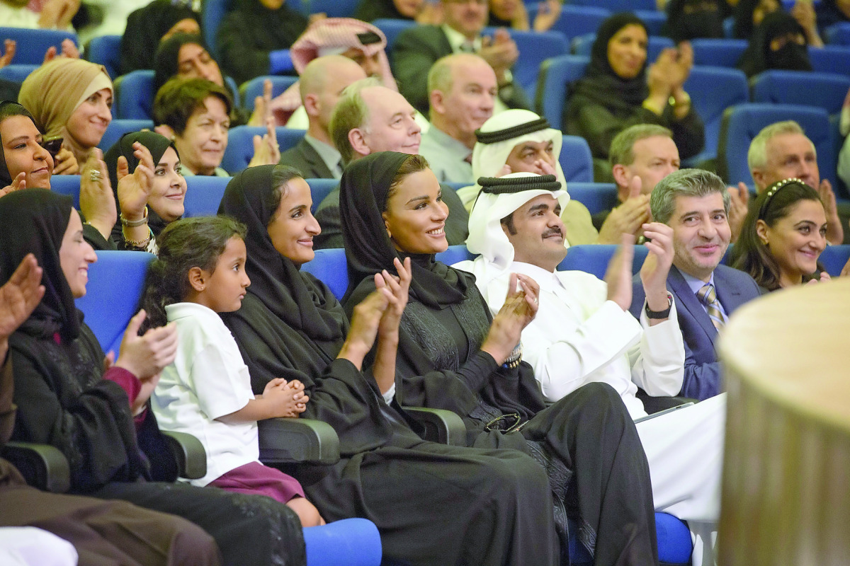 H H Sheikha Moza bint Nasser participates at Qatar Foundation Schools' celebration of Qatar National Day. The event was attended by H E Sheikha Hind bint Hamad Al Thani and H E Sheikh Joaan bin Hamad Al Thani.    Pic: AR Al Baker  