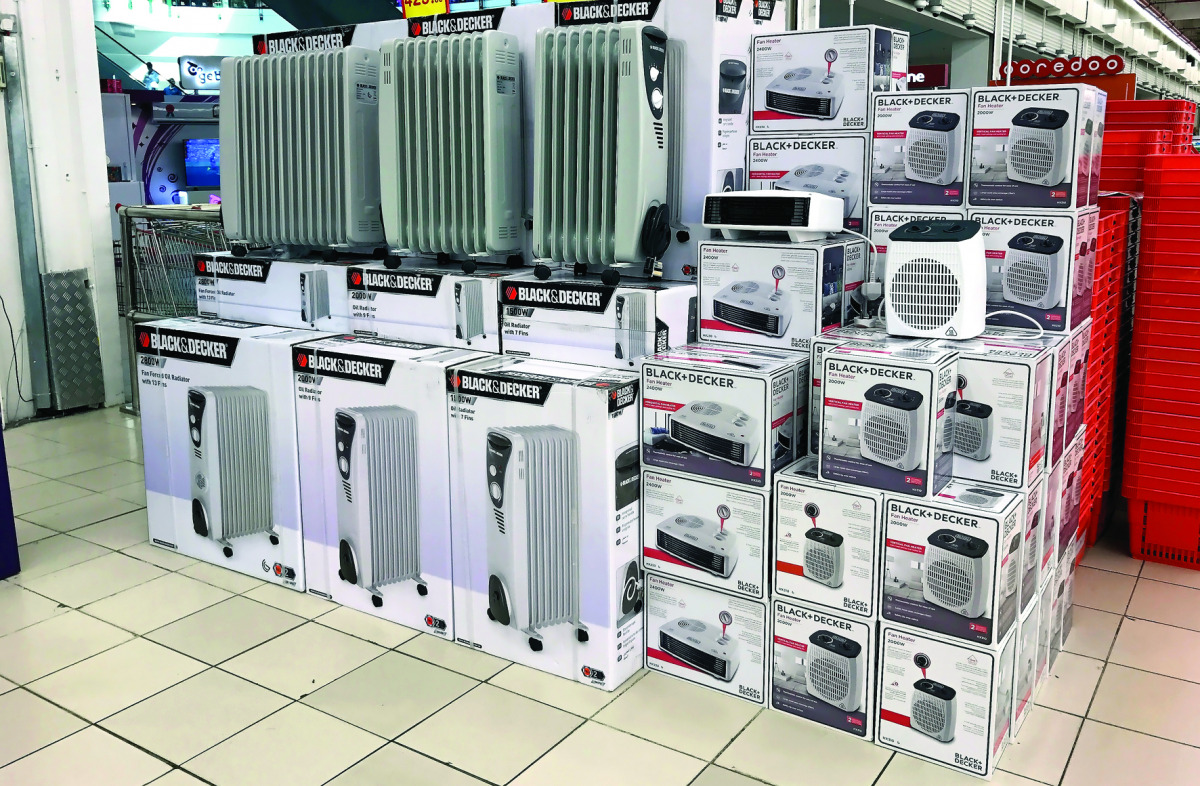 Indoor electric heaters displayed for sale at a retail store as the mercury dips. Pic: Qassim Rahmatullah / The Peninsula