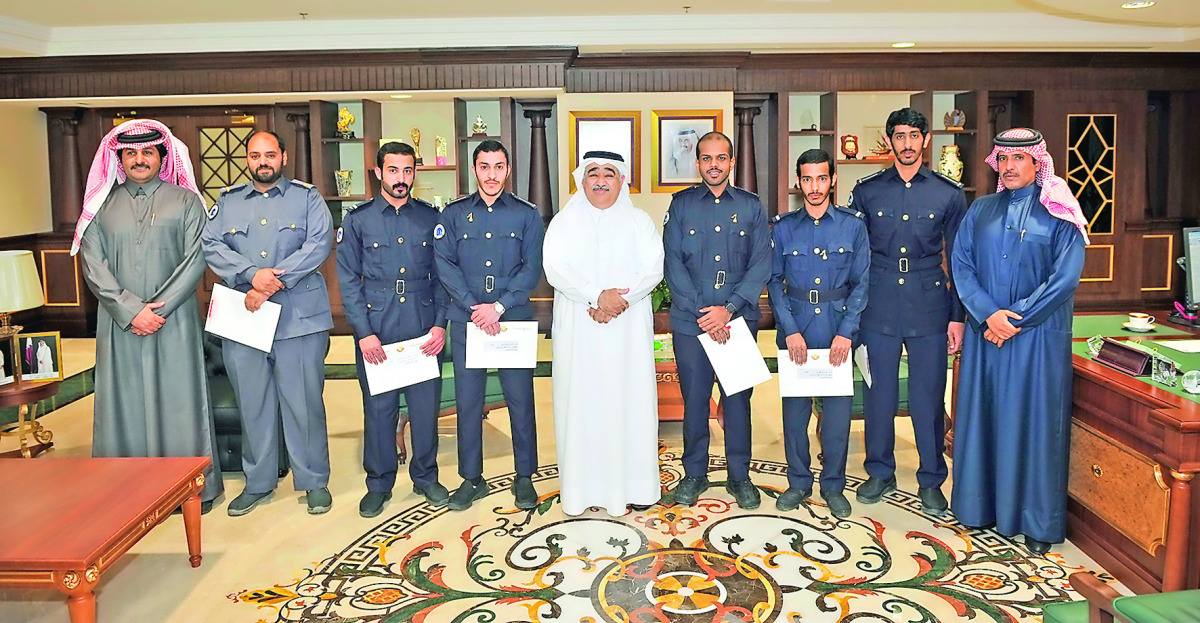 Chairman of the General Authority of Customs, Ahmed bin Ali Al Mohannadi, with employees who were honoured for seizing narcotics.