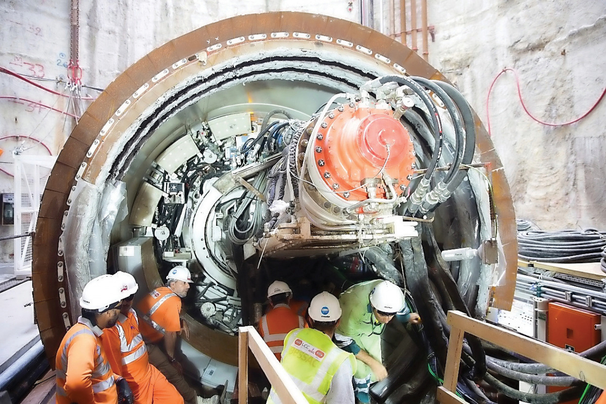 Workers at the main trunk sewer project site.