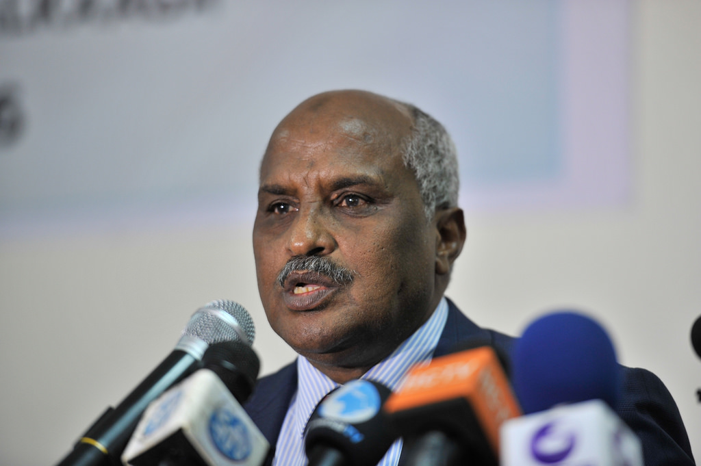 Omar Mohamed Abdulle the Chairman of the Federal Indirect Electoral Implementation Team at a press conference in Mogadishu Somalia on August 1, 2016 (UN Photo / Omar Abdisalan)
