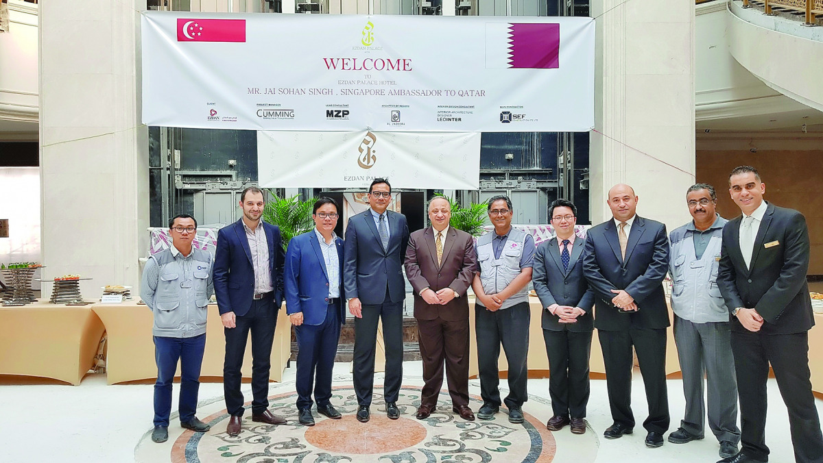 Jai S Sohan (fourth left), Singapore’s Ambassador to Qatar, with officials of Ezdan Hotels Company at Ezdan Palace Hotel.