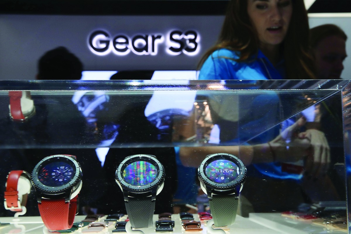 Samsung Gear S3 frontier smartwatches are on display at the Samsung booth during CES 2017 at the Las Vegas Convention Center in Las Vegas, Nevada.