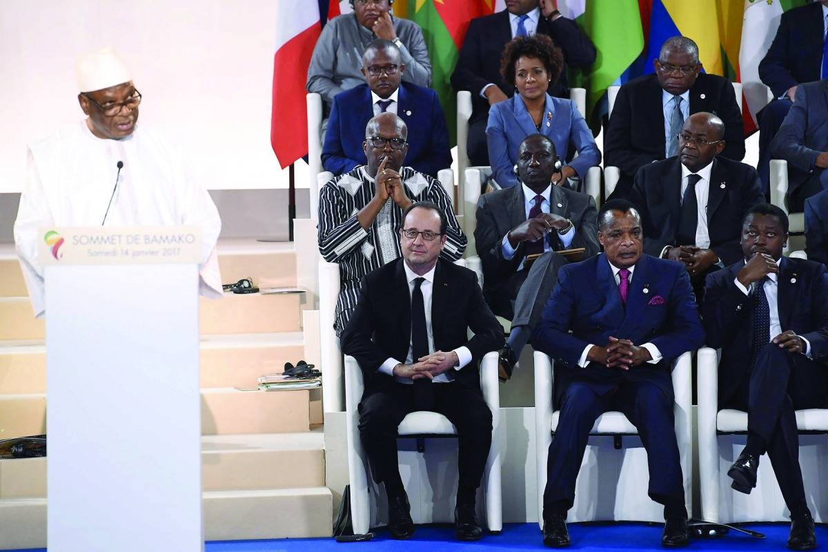 Ibrahim Boubacar Keita speaks during the 27th Africa-France summit in Bamako yesterday. Some 30 African leaders and French President Francois Hollande gathered for an Africa-France summit to discuss the jihadist threat, challenges to governance and the mi