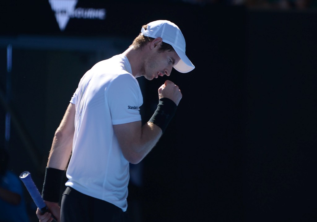 Andy Murray of Great Britain reacts his men's singles first round match against Illya Marchenko (not seen) of Ukraine during the Australian Open tennis tournament at Rod Laver Arena in Melbourne, Australia on January 16, 2017. ( Recep ?akar - Anadolu Agen