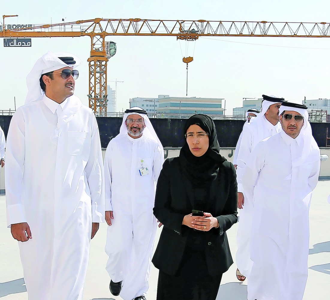Emir H H Sheikh Tamim bin Hamad Al Thani during his visit to health centers in Hamad Medical City, yesterday. The Emir was accompanied by the Prime Minister and Interior Minister H E Sheikh Abdullah bin Nasser bin Khalifa Al Thani and Minister of Public H