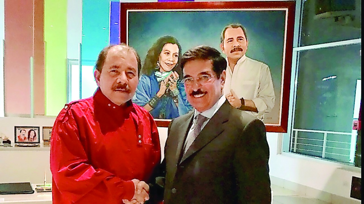 H E Dr Hamad bin Abdulaziz Al Kawari with President of Nicaragua Daniel Ortega.