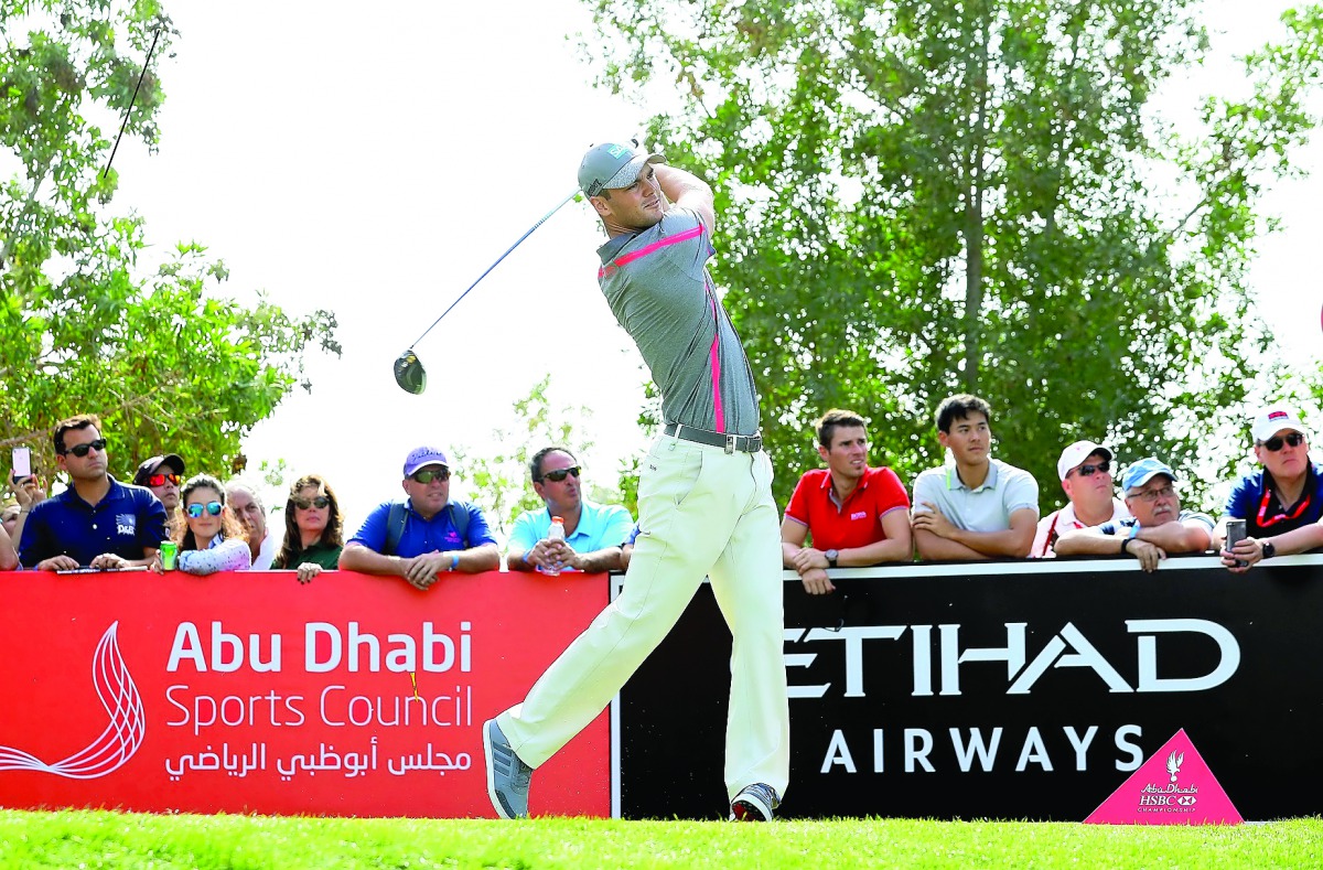 Three-time Abu Dhabi HSBC Championship winner Martin Kaymer tees off at the Abu Dhabi Golf Club yesterday.