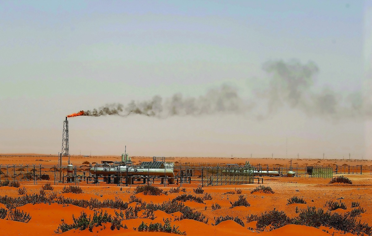 Flame from a Saudi Aramco oil installion known as “Pump 3” in the desert near Khouris, east of Riyadh.