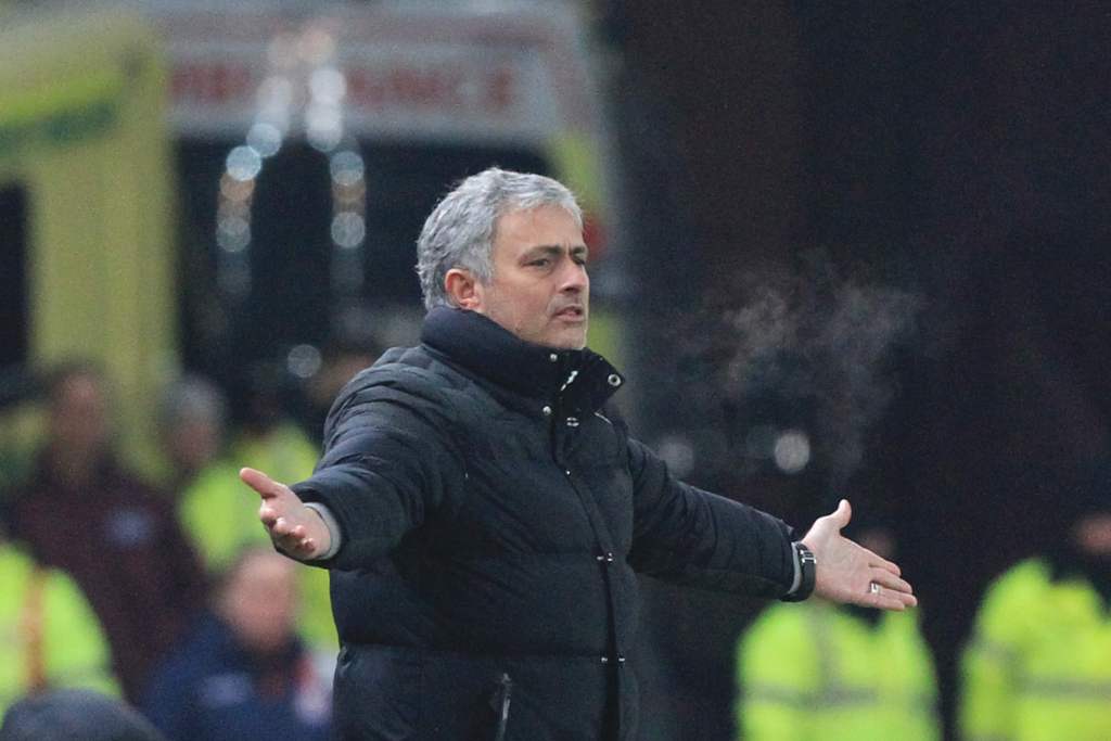 Manchester United's Portuguese manager Jose Mourinho gestures from the touchline during the English Premier League football match between Stoke City and Manchester United at the Bet365 Stadium in Stoke-on-Trent, central England on January 21, 2017.  AFP /