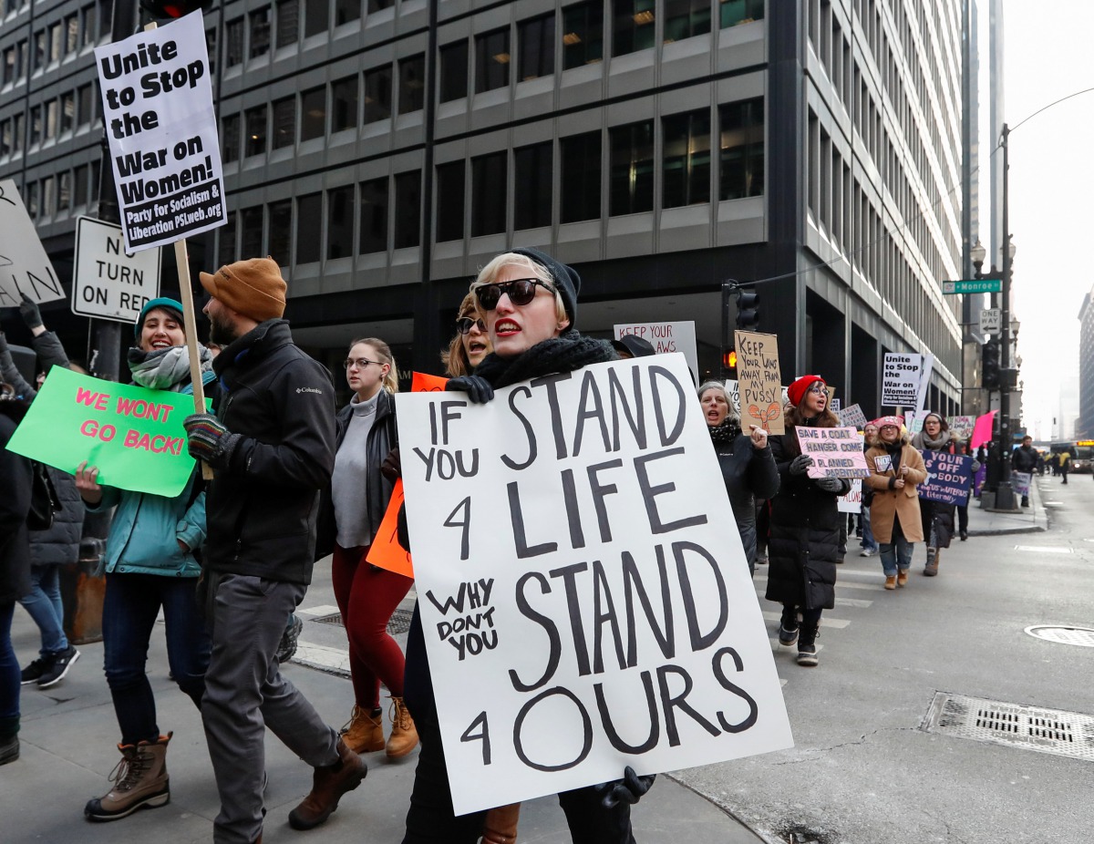 Anti-Trump demonstrators protest at abortion rights rally in Chicago Illinois January 15 2017 (REUTERS Kamil Krzaczynski) 