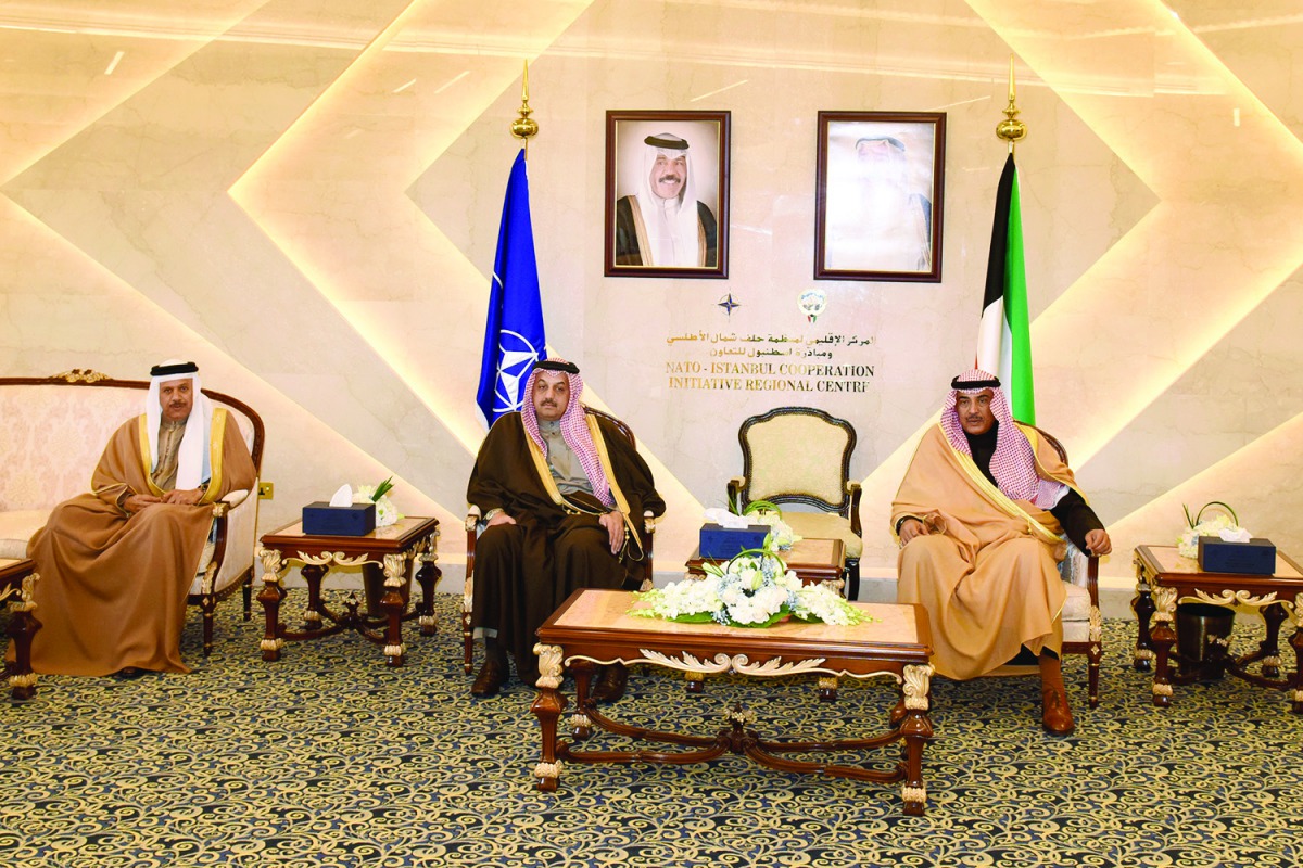 Minister of State for Defence Affairs H E Dr Khalid bin Mohammed Al Attiyah with the Secretary-General of the Gulf Cooperation Council (GCC), Dr Abdullatif bin Rashid Al Zayani, on the occasion of the opening of the Istanbul Cooperation Initiative (ICI) r