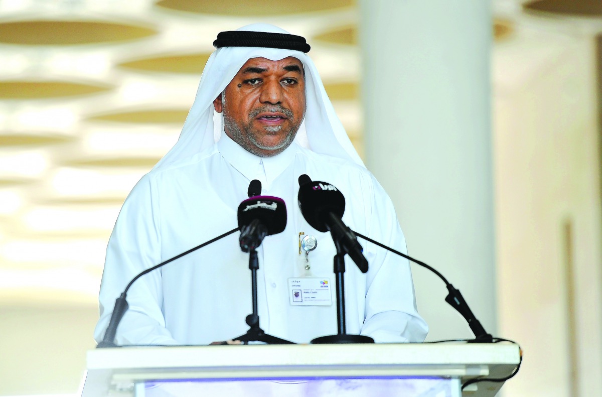 Khalifa Al Obaidli, Director of Fire Station Artist in Residence, speaking at a recent media event at the Museum of Islamic Art.  Pic: Abdul Basit / The Peninsula