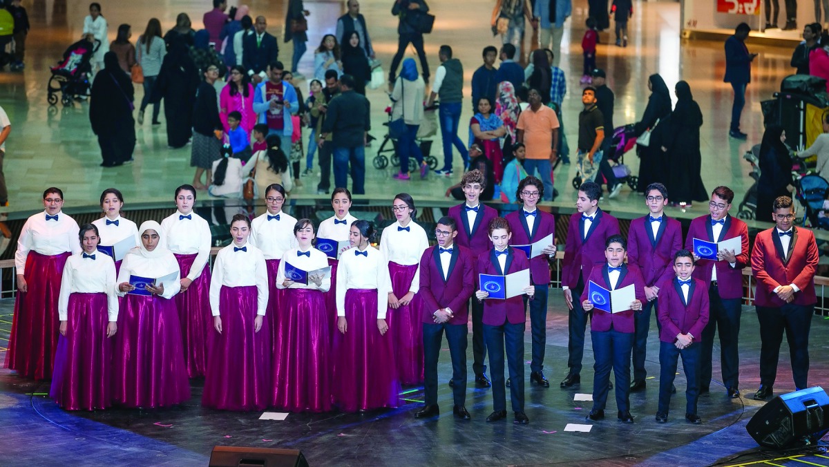 Siwar youth choir performing at a concert at the Mall of Qatar as part of the month-long Shop Qatar festival.
