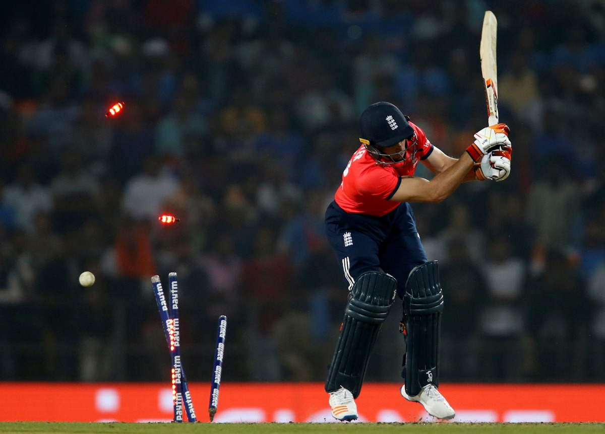 England's Jos Buttler is bowled. (REUTERS/Danish Siddiqui)