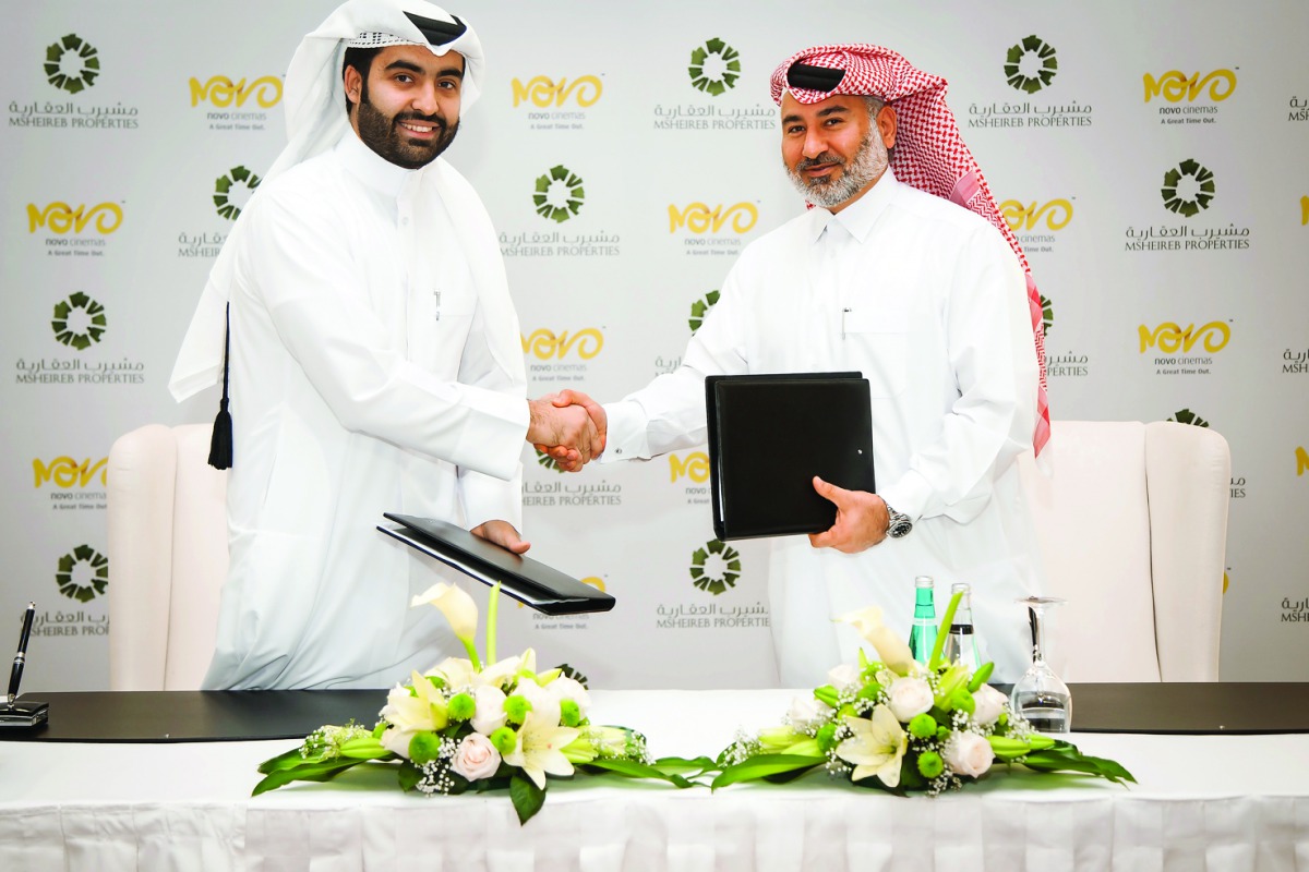Abdulla Al Mehshadi (right), CEO of Msheireb Properties, and Jaber Al Ansari, GCEO of Novo, at the agreement signing ceremony.