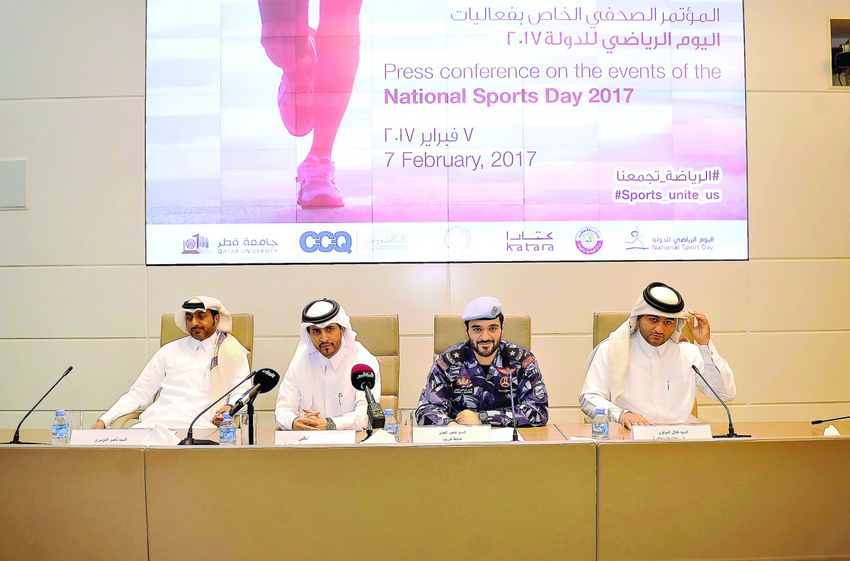 FROM LEFT: Nasser Al Dosari from Ministry of Municipal Environment, Abdullah Al Yafei, Director of Public Services Student Activities at Qatar University; Lieutenant Nasser Al Jaber, Training Officer at Lekhwiya, and Talal Al Mawlawi, President of the Col