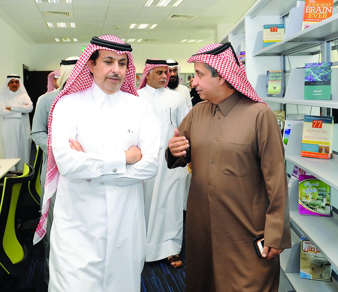Qatar Cancer Society Chairman Dr Sheikh Khalid bin Jabor Al Thani and Ooredoo Group CEO Sheikh Saud bin Nasser Al Thani with other officials at the Ooredoo Cancer Awareness  Centre in Doha yesterday. Pic: Salim Matramkot / The Peninsula