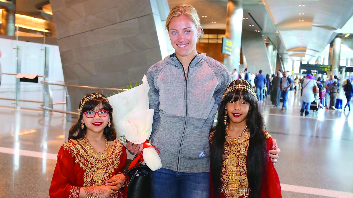 Germany’s Angelique Kerber, the world No. 2 and the top seeded player for next week's 2017 Qatar Total Open, being welcomed at the Hamad International Airport in Doha yesterday on her arrival for the six-day tournament. The tournament will be held from Fe