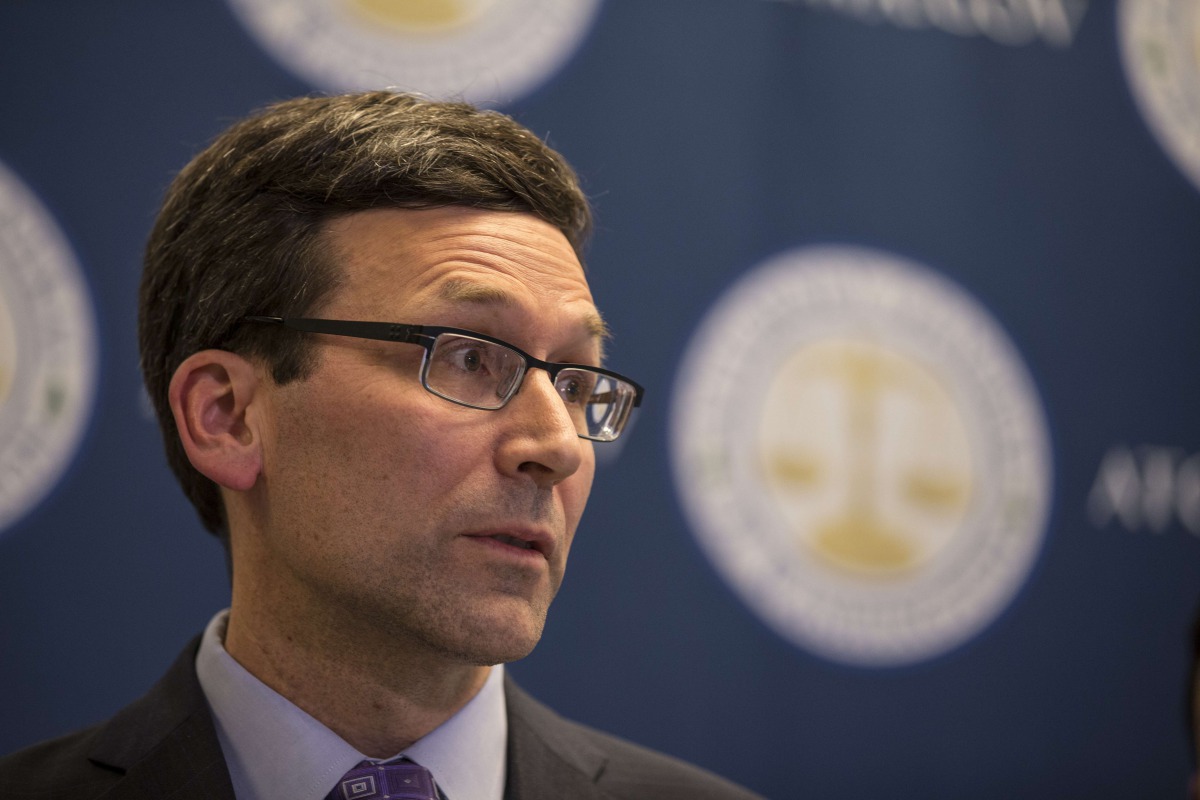 Washington state Attorney General Bob Ferguson speaks during a press conference at his office on February 9, 2017 in Seattle, Washington. An appeals court refused to reinstate U.S. President Donald Trump's ban on travelers from seven predominantly Muslim 