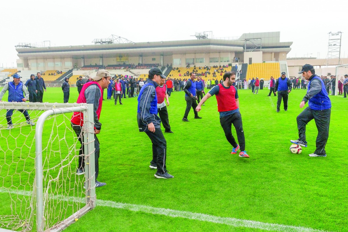 Prime Minister and Interior Minister H E Sheikh Abdullah bin Nasser bin Khalifa Al Thani participating in National Sport Day events yesterday.