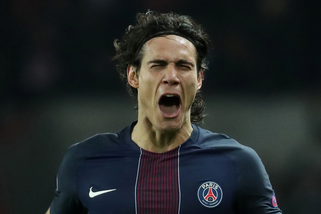 Paris Saint-Germain's Edinson Cavani celebrates scoring their fourth goal Reuters / Christian Hartmann Livepic
