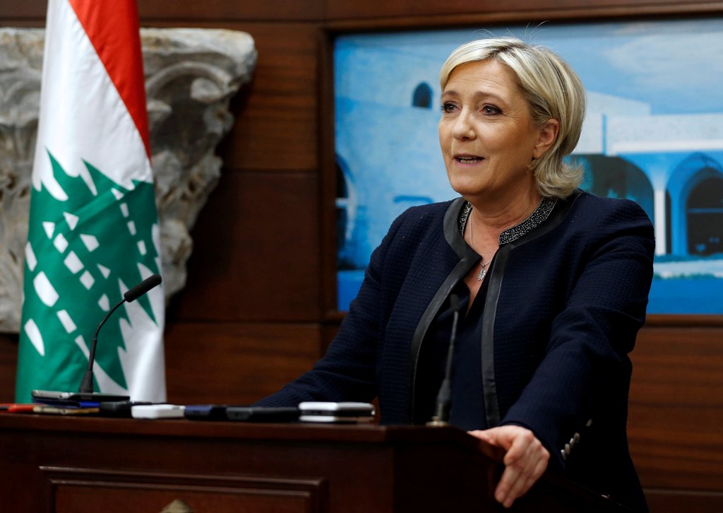 Marine Le Pen, French National Front (FN) political party leader and candidate for French 2017 presidential election, speaks during a news conference after her meeting with Lebanon's President Michel Aoun at the presidential palace in Baabda, Lebanon, Feb