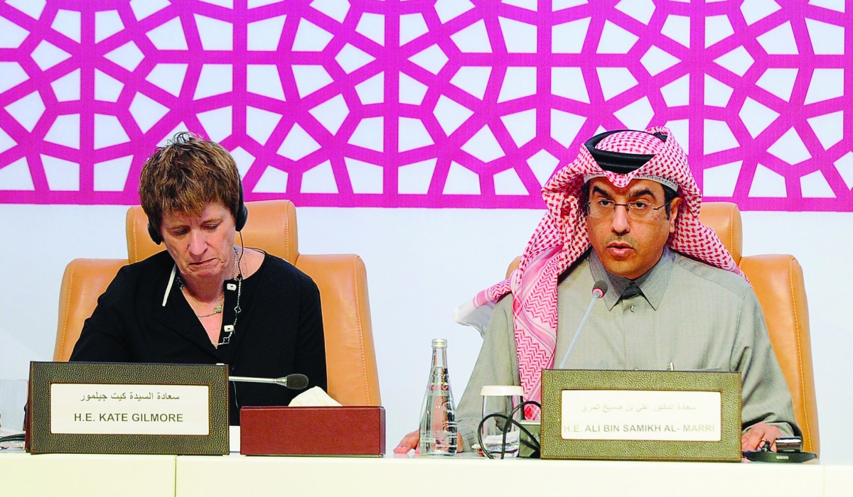 The United Nations Deputy High Commissioner for Human Rights, Kate Gilmore, and NHRC President Dr Ali bin Samaikh Al Marri at the conference.
