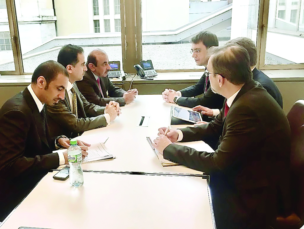 Minister of Transport and Communications, H E Jassim bin Saif Al Sulaiti,  meeting with Ukrainian Minister of Infrastructure Volodymyr Omelyan and other officials on the sidelines of their participation in the ministerial meeting of the UNECE’s Inland Tra