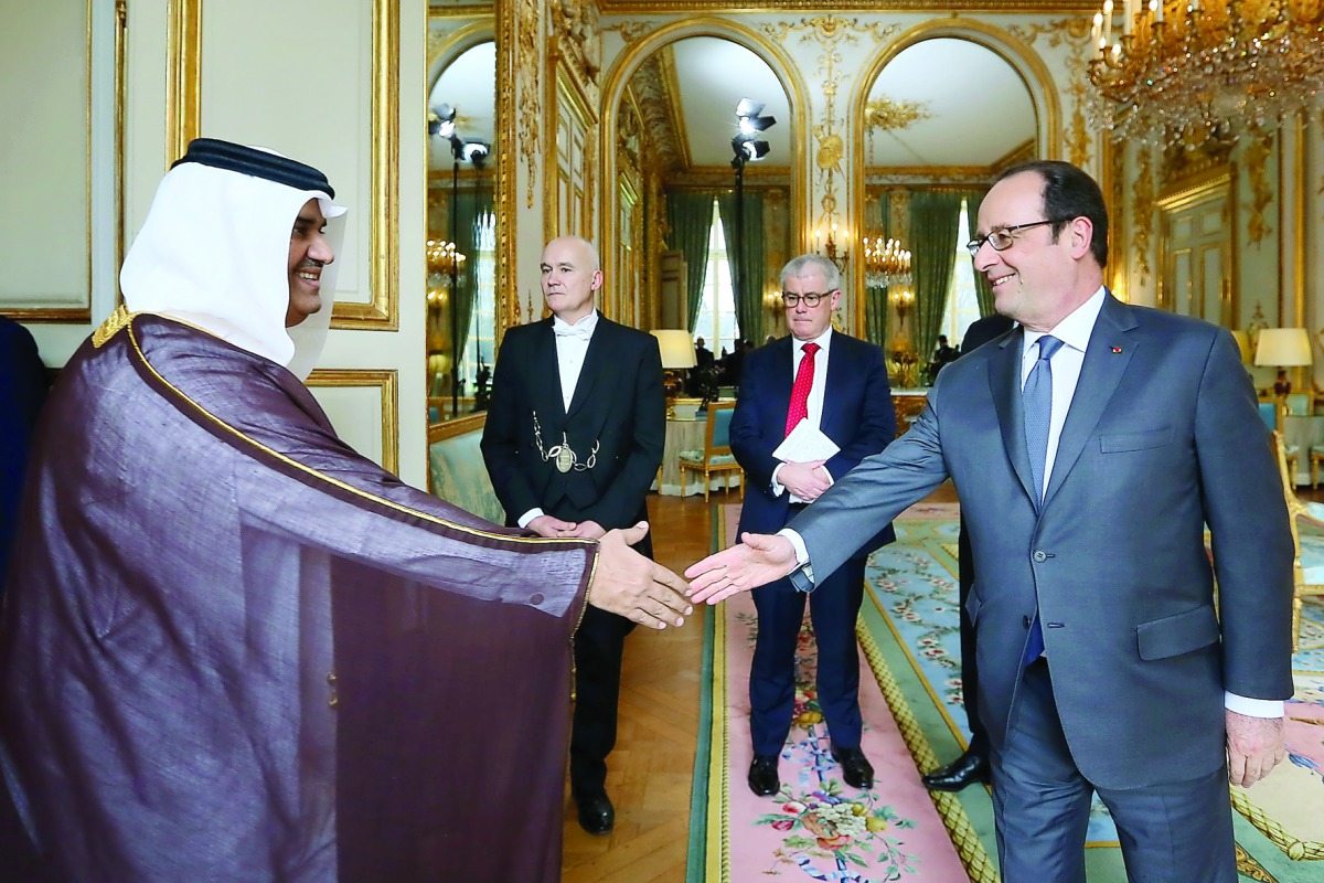 French President Francois Hollande received yesterday the credentials of Dr Khalid bin Rashid Al Mansouri as Qatar's Ambassador Extraordinary and Plenipotentiary to France.