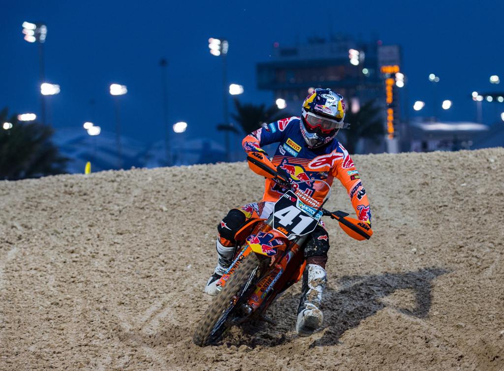 Pauls Jonass of Latvia in action during the season's opening MX2 World Championship at Losail International Circuit yesterday. 