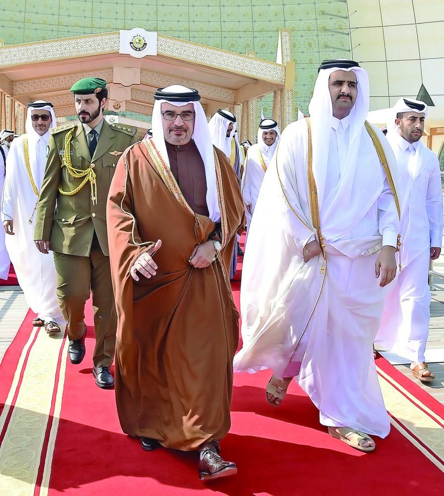 Deputy Emir H H Sheikh Abdullah bin Hamad Al Thani led well-wishers to bid farewell to HRH Prince Salman bin Hamad Al Khalifa, the Crown Prince, Deputy Supreme Commander and First Deputy Prime Minister of the Kingdom of Bahrain and his accompanying delega