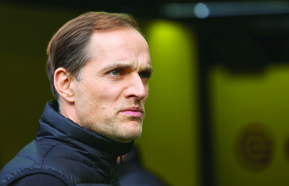 Dortmund's head coach Thomas Tuchel attends the German First division Bundesliga match against  Bayer 04 Leverkusen in Dortmund, on Saturday. Tuchel is hopeful his team will reverse the first leg deficit against Benfica.  
